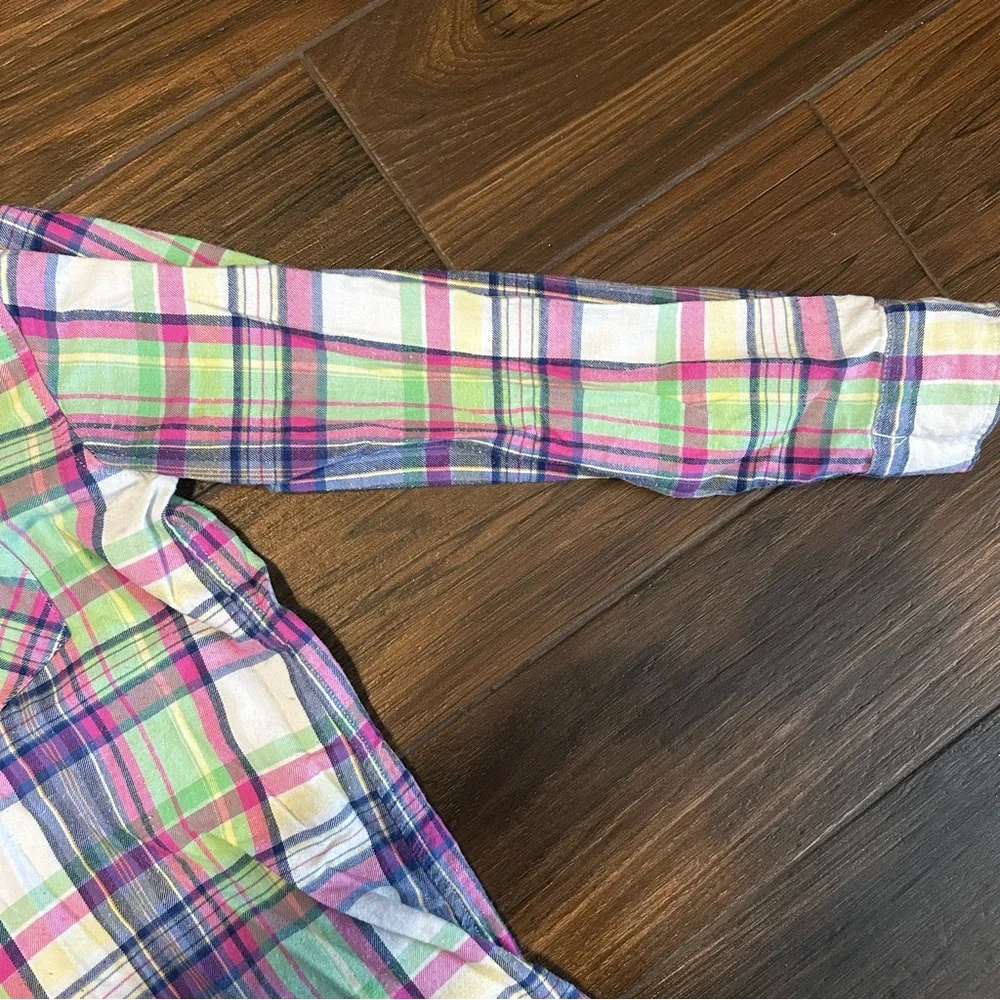 Lauren‎ Ralph Lauren Plaid Long Sleeve Shirt Embroidered Logo Pink Green XS